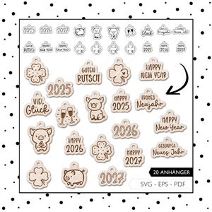 Laserdatei Silvester Geschenkanhänger SVG Neujahr Glücksbringer Gastgeschenk Silvester Anhänger Laser Cut Digitaler Download 825