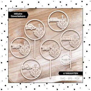Laserdatei Taufe SVG Schild Dekostecker Cake Topper Geschenkanhänger Taufe Deko Laser Cut Digitaler Download 997