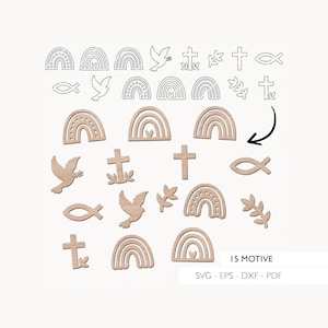 Laserbestand strooidecoratie doopdecoratie vormsel SVG EPS DXF communie confetti 15 motieven lasergesneden digitale download 408