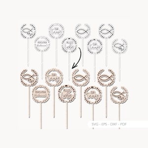 Laser file Baptism Topper SVG EPS DXF Vector Decorative Plug Cake Topper Decorative Plug Laser Cut Digital Download v114