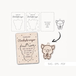 Laserdatei Glücksbringer SVG PDF EPS Schlüsselanhänger Glücksschwein Kleeblatt Laser Cut Digitaler Download v584