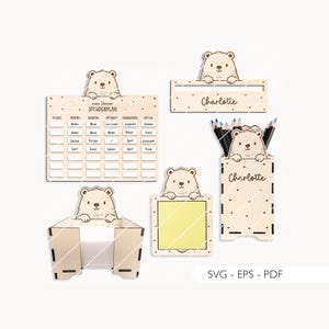 Laserdatei Stundenplan Lesehilfe Einschulung SVG Stiftehalter Bär Schulkind Geschenk Schulanfang Laser Cut Digitaler Download 876