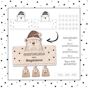 Laser file Advent Calendar SVG EPS PDF Vector Christmas Advent Bear Advent Calendar Numbers Laser Cut Digital Download v571