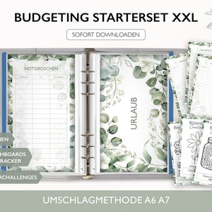 Starterset Budgetieren XXL STARTER SET - A6 A7 Umschlagmethode Budget Binder Download Challenges Budget Tracker Dashboards Deckblatt Pdf v1