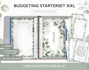 Starterset Budgetieren XXL STARTER SET - A6 A7 Umschlagmethode Budget Binder Download Challenges Budget Tracker Dashboards Deckblatt Pdf v1