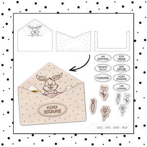 Envelope de arquivo a laser Envelope de Páscoa dinheiro presente SVG EPS DXF vetor embalagem de comprovante de coelhinho da Páscoa Corte a laser Download digital v122