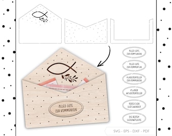 Sobre de archivo láser sobre de regalo de dinero de comunión SVG EPS DXF titular de la tarjeta de regalo Laser Cut Digital Descargar v110