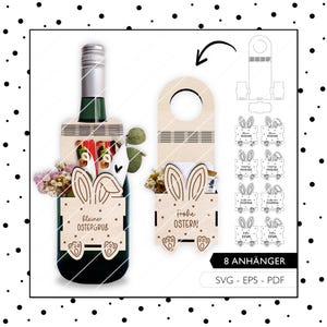 Etiqueta de botella de archivo láser Pascua SVG EPS PDF Conejito de Pascua Cesta de regalo Envoltura de regalo Corte láser Descarga digital 904