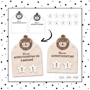 Fichier laser Compte à rebours Signe Noël SVG EPS PDF Lion Compte à rebours Conseil Pépinière Compter les jours jusqu’à Noël Téléchargement numérique 594