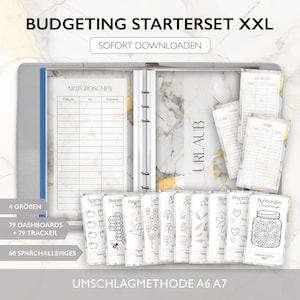 Starterset Budgetieren XXL STARTER SET - A6 A7 Umschlagmethode Budget Binder Download Challenges Budget Tracker Dashboards Deckblatt Pdf v38
