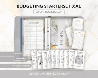 Starterset Budgetieren XXL STARTER SET - A6 A7 Umschlagmethode Budget Binder Download Challenges Budget Tracker Dashboards Deckblatt Pdf v38