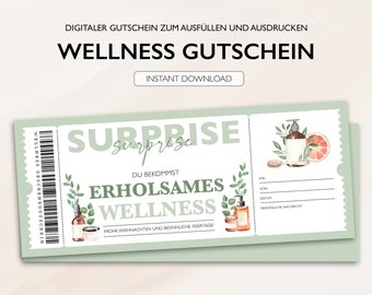 Personalisierter Gutschein Wellness Ticket PDF Download Weihnachten Wellnessgutschein Gutscheinkarte Gutscheine Zum Ausdrucken & Ausfüllen