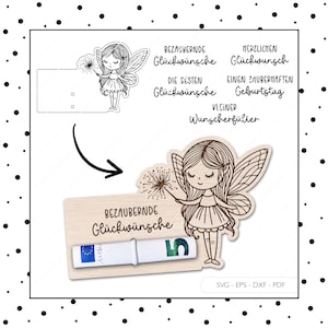 Archivo láser dinero regalo hada cumpleaños SVG EPS DXF deseo cumplidor billete hada corte láser descarga digital v173