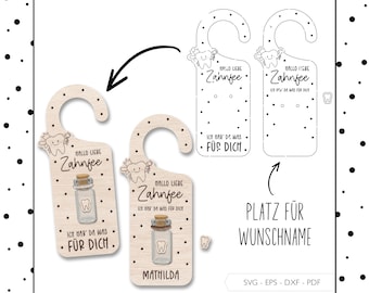 Laserdatei Zahnfee Türschild SVG EPS DXF Plotterdatei Schild Zahn Laser Cut Digitaler Download v112