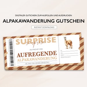 Personalisierter Gutschein Alpakawanderung Ticket PDF Download Alpaka Ausflug Bearbeitbare Gutscheine Zum Ausdrucken Und Zum Ausfüllen v2 Bild 1
