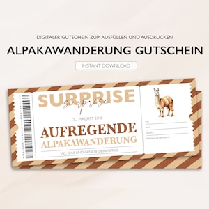 Personalisierter Gutschein Alpakawanderung Ticket PDF Download Alpaka Ausflug Bearbeitbare Gutscheine Zum Ausdrucken Und Zum Ausfüllen v2