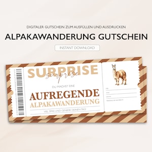 Personalisierter Gutschein Alpakawanderung Ticket PDF Download Alpaka Ausflug Bearbeitbare Gutscheine Zum Ausdrucken Und Zum Ausfüllen v2 Bild 1