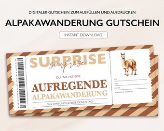 Personalisierter Gutschein Alpakawanderung Ticket PDF Download Alpaka Ausflug Bearbeitbare Gutscheine Zum Ausdrucken Und Zum Ausfüllen v2