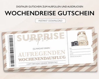 Personalisierter Gutschein Reise Ticket PDF Download Wochenendtrip Reise Gutscheinkarte Bearbeitbare Gutscheine Zum Ausdrucken Zum Ausfüllen