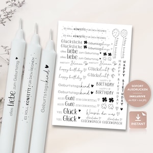 Kerzentattoos Geburtstag | PDF Vorlage Für Kerzen Wasserschiebefolie I Happy Birthday Stabkerzen | Kerzen Dekorieren |  Zum Ausdrucken