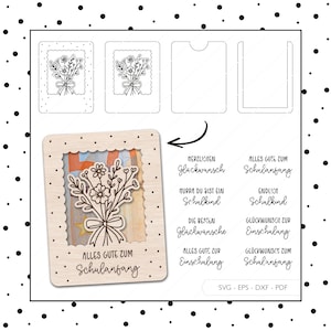 Fichier laser retour à l'école argent cadeau école cône SVG EPS DXF bon école enfant inscription carte cadeau fleurs découpe laser télécharger v395