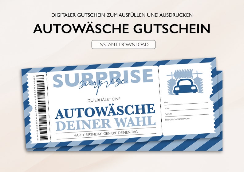 Personalized Voucher Car Wash Ticket PDF Download Car Wash Etsy