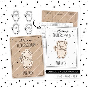 Fichier laser porte-bonheur cochon SVG avec modèle d’impression modèle PDF pour l’impression de carte-cadeau porte-bonheur avec licence commerciale 862
