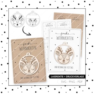 Fichier laser renne SVG décoration d’arbre étiquette cadeau avec modèle d’impression modèle PDF impression carte-cadeau Noël avec licence commerciale 779
