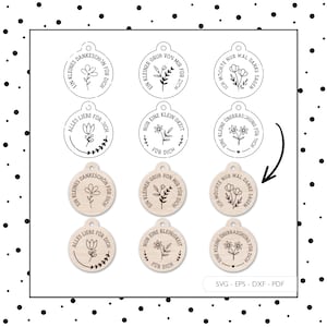 Archivo láser Gracias Etiqueta Regalos Embalaje SVG EPS DXF Vector Etiqueta de regalo Alemán Corte Láser Descarga Digital v68