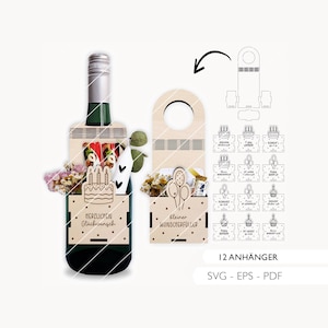 Laser file bottle tag birthday SVG EPS PDF birthday gift basket gift wrapping laser cut digital download 923