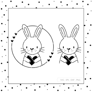 Plotterdatei Hase Herz Liebe SVG Eps DXF PNG Vektor Plotterdateien Deutsch Niedlicher Hase Häschen Ostern Plotter Digitaler Download v15