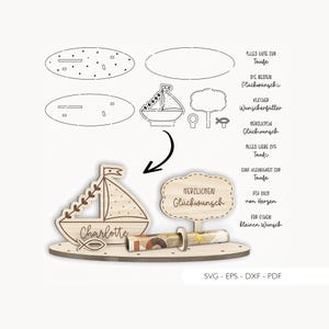 Laserdatei Geldgeschenk Taufe SVG EPS DXF Geldschein Boot Geldhalter Geldscheinhalter Laser Cut Digitaler Download v318