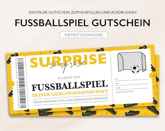 Personalisierter Gutschein Fussball Ticket PDF Download Weihnachten Fussballspiel Fussballgutschein Gutscheine Zum Ausdrucken Ausfüllen