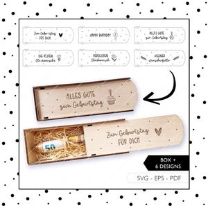 Archivo láser embalaje de regalo de cumpleaños SVG EPS PDF caja de regalo dinero regalo caja de regalo vale corte láser descarga digital 613