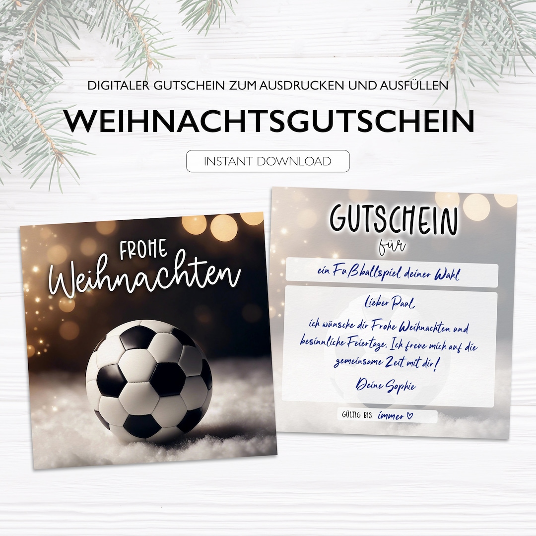Personalisierter Fussball Gutschein PDF Download Weihnachten Fußball