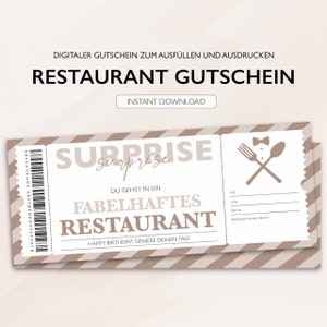 Bon personnalisé Restaurant Ticket PDF Télécharger Dîner Bons modifiables à imprimer et à remplir