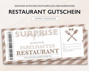 Personalisierter Gutschein Restaurant Ticket PDF Download Abendessen Bearbeitbare Gutscheine Zum Ausdrucken Und Zum Ausfüllen