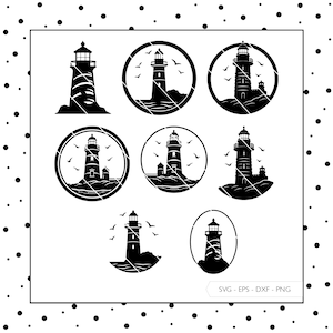 File di plotter Marittimo SVG Eps DXF PNG Faro Clipart File di plotter Fari Mare Vinile Taglio Laser Plotter Digitale Download v3
