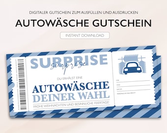 Personalisierter Gutschein Autowäsche Ticket PDF Download Weihnachten Autowaschanlage Bearbeitbare Gutscheine Zum Ausdrucken Zum Ausfüllen