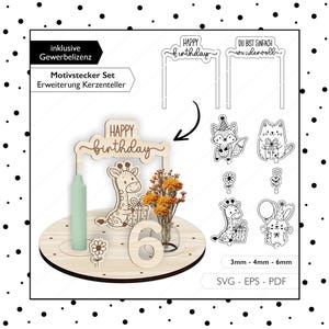 Laserdatei Geburtstagsteller Motivstecker SVG Geburtstag Kerzenteller Set Basic Erweiterung Laser Cut Digitaler Download 970