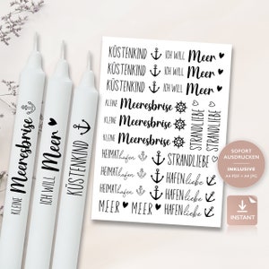 Candle tattoos maritime sea harbor | PDF template for candles water slide film I anchor candles | candle decorating | for printing v1