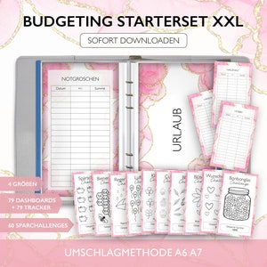 Starterset Budgetieren XXL STARTER SET - A6 A7 Umschlagmethode Budget Binder Download Challenges Budget Tracker Dashboards Deckblatt Pdf v42