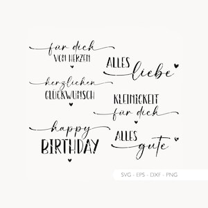 Plik plotera Wszystkiego najlepszego z okazji urodzin SVG Eps DXF PNG Wektor napis Niemiecki urodziny dla Ciebie Gratulacje Plik laserowy Cyfrowe pobieranie v41