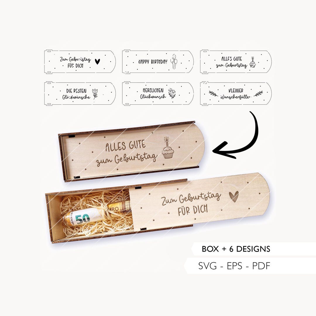 Laser File Birthday Gift Wrapping SVG EPS PDF Gift Box Cash Gift Gift ...