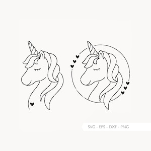 Archivo de trazador unicornio corazón amor SVG Eps DXF PNG vector unicornios alemanes lindo unicornio láser archivo trazador descarga digital