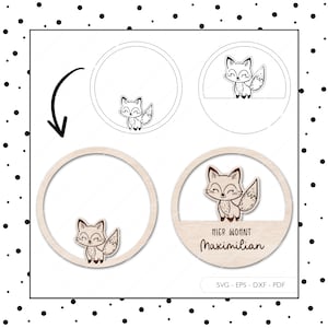 レーザー ファイル子供部屋サイン ドアサイン SVG EPS DXF ドア リング ネーム プレート カッティング ファイル Fox Laser Cut デジタル ダウンロード v433