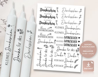 Candle tattoos thank you | PDF template for candles water slide film I Thank you candle tattoo stick candles | Decorating candles | To print