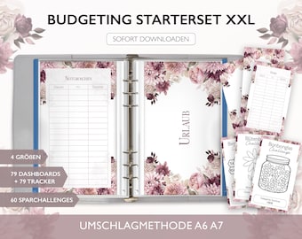 Starterset Budgetieren XXL STARTER SET - A6 A7 Umschlagmethode Budget Binder Download Challenges Budget Tracker Dashboards Deckblatt Pdf v5