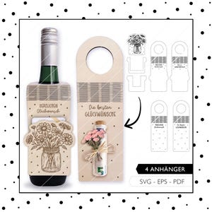 Laserdatei Flaschenanhänger Geburtstag SVG EPS PDF Geldgeschenk Blumen Geschenkverpackung Gutschein Laser Cut Digitaler Download 732