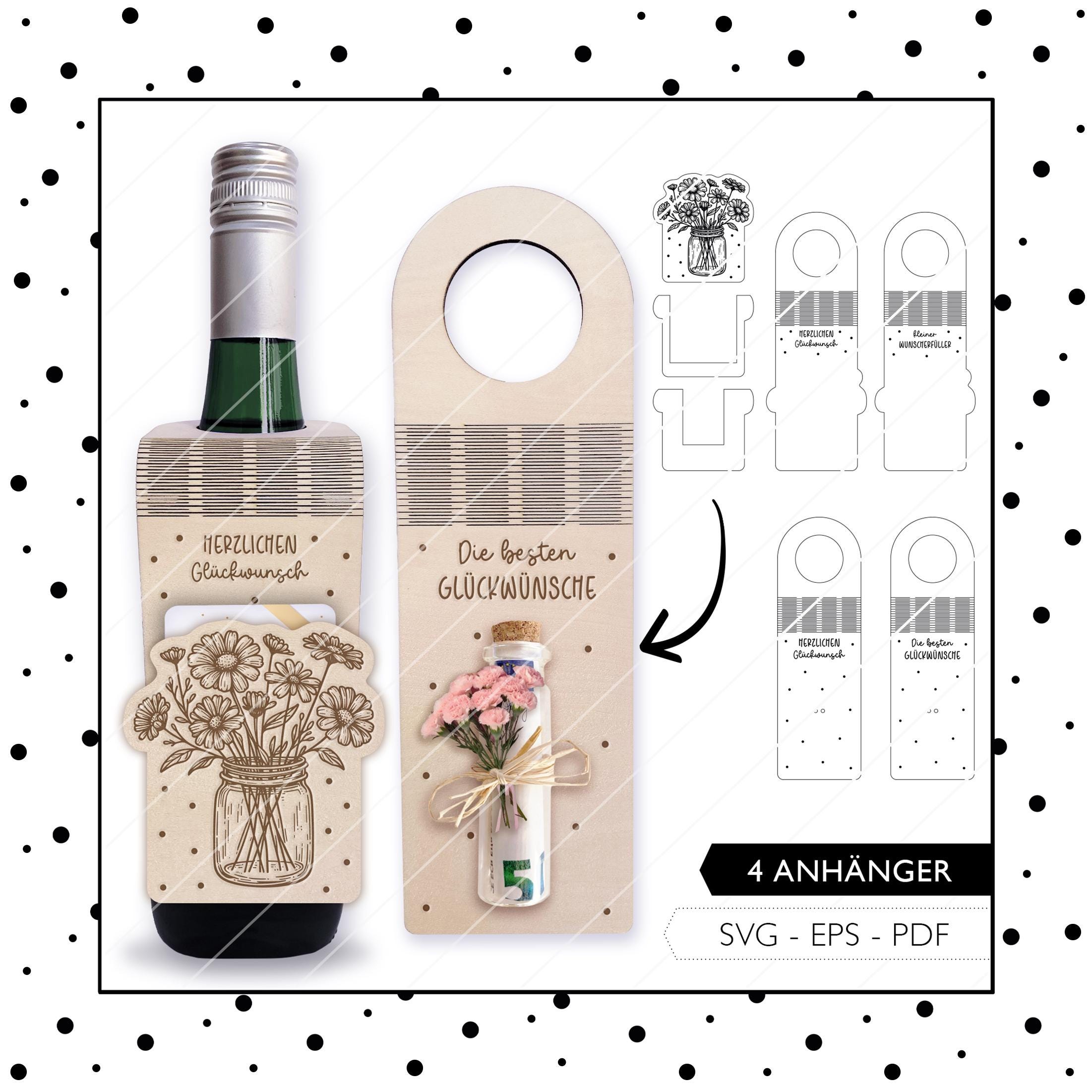 Laser File Bottle Pendant Birthday SVG EPS PDF Money Gift Flowers Gift Wrapping Voucher Laser Cut Digital Download 732